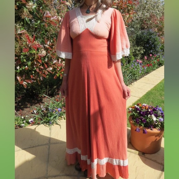 Two-Tone Peachy Vintage Maxi Dress Ivor Allen - Picture 4 of 4